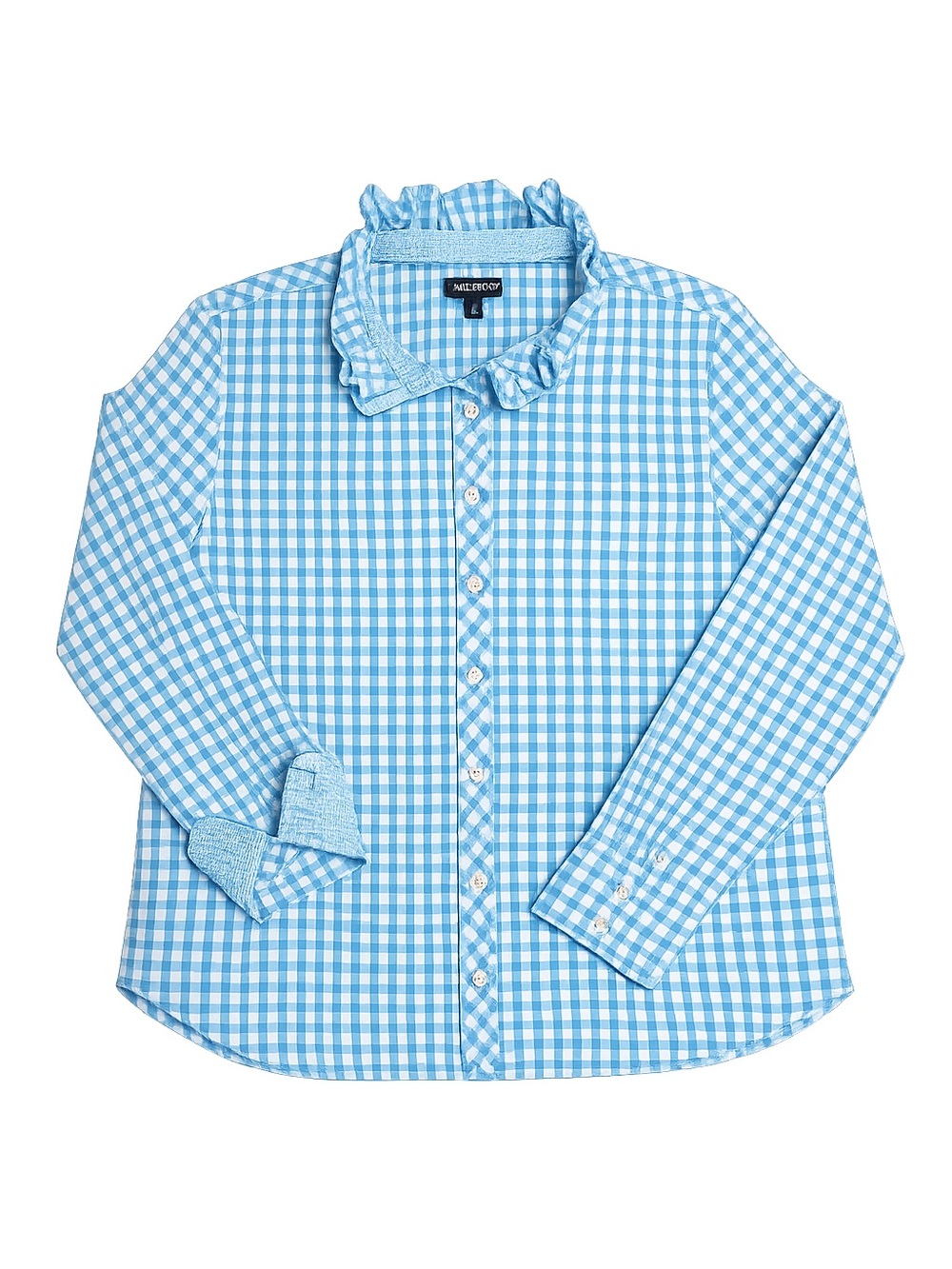 Trending, upcycle women’s Talbots Aqua Gingham Ruffle-Collar Button Down Shirt